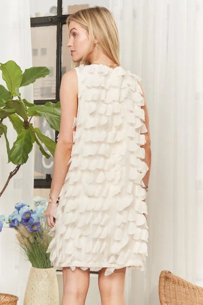 Sleeveless Shift 3D Petal Dress in Beige - product view 3