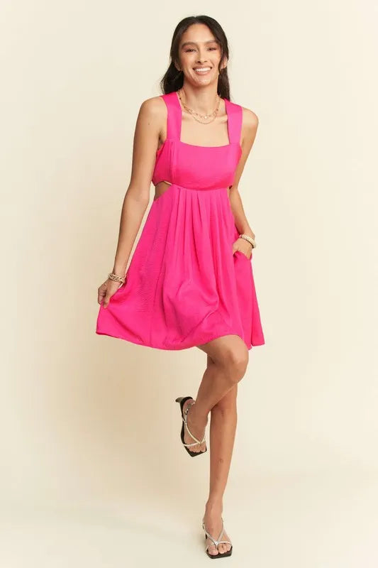 Washed Satin Cutout Skirt Bandeau Mini Dress - Hot Pink - product view 4