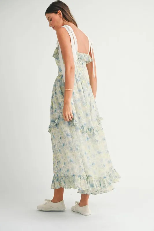 Floral Printed Shoulder Strap Midi Dress in Blue - product view 8
