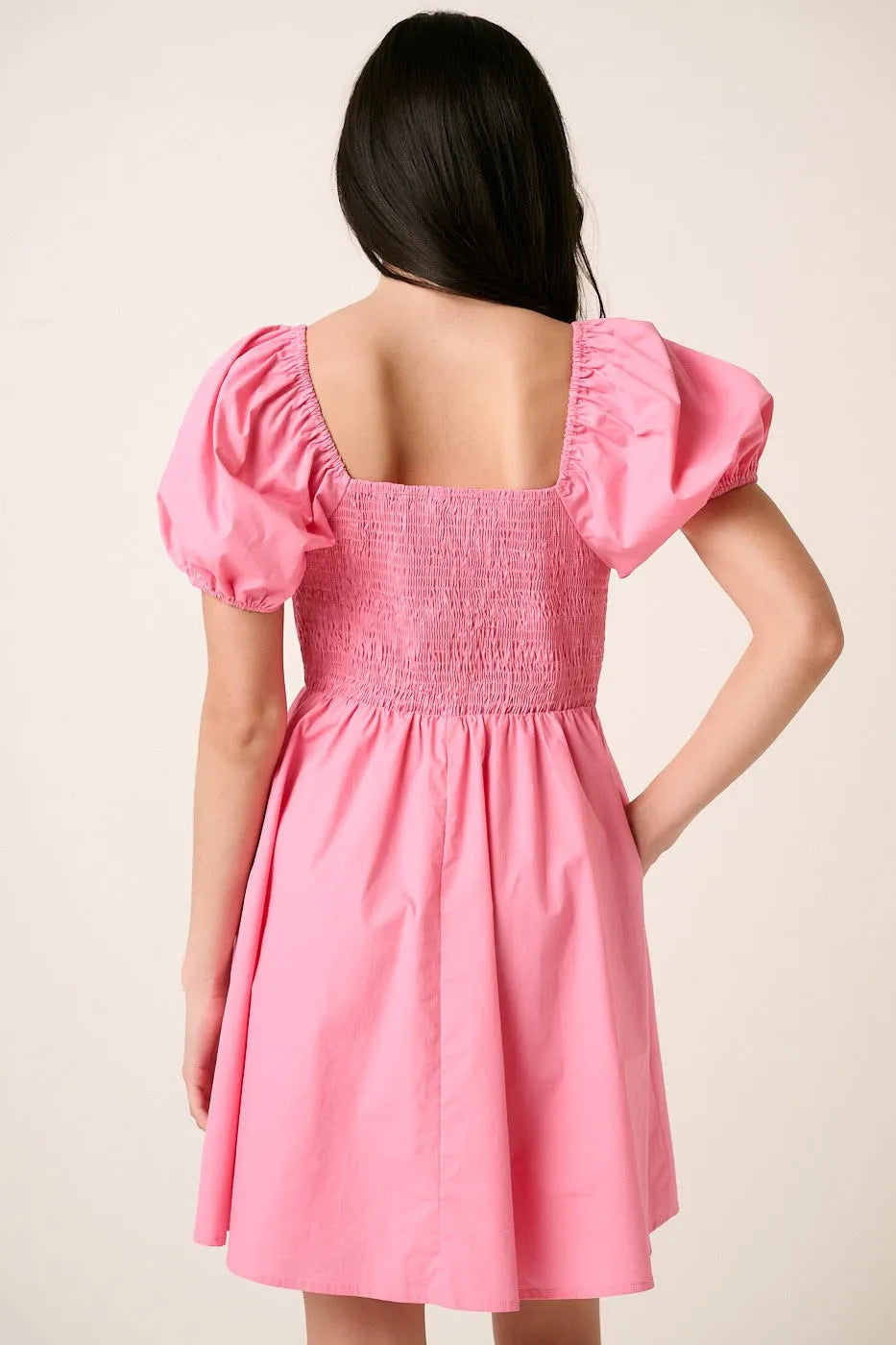 Sweetheart Puff Sleeve Smocked Mini Dress in Pink - product view 7