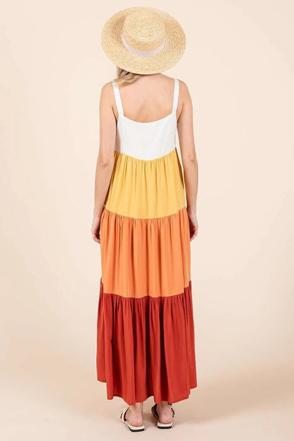 Color Block Tiered Pull-On Maxi Dress - Apricot Multi - product view 5