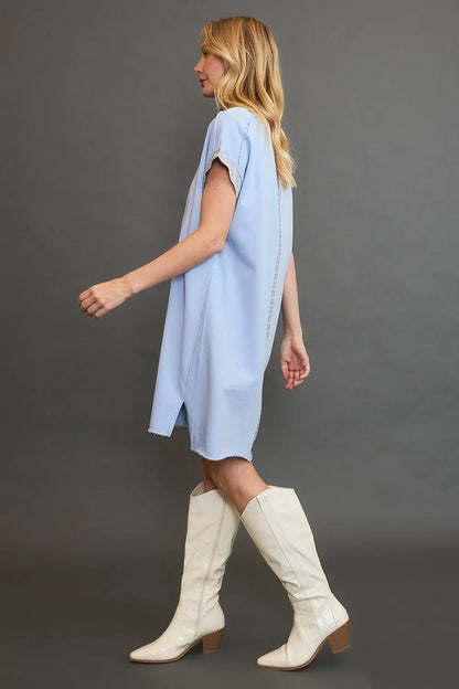 Peace Plaid Applique Short Sleeve Mini Dress - Light Blue - product view 4