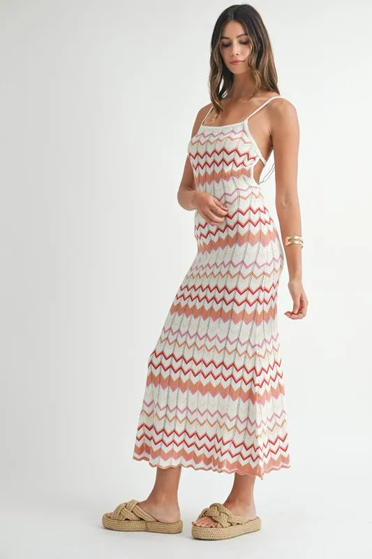Lightweight Pointelle Chevron Knit Maxi Dress - Salmon - product view 3