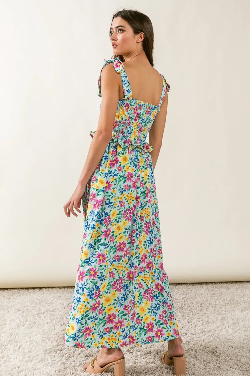 Floral Ruffle Trim Smocked Cami Dress in Mint - product view 2