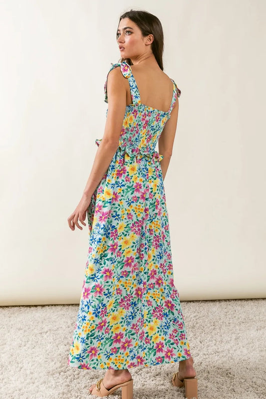 Floral Ruffle Trim Smocked Cami Dress in Mint - product view 2