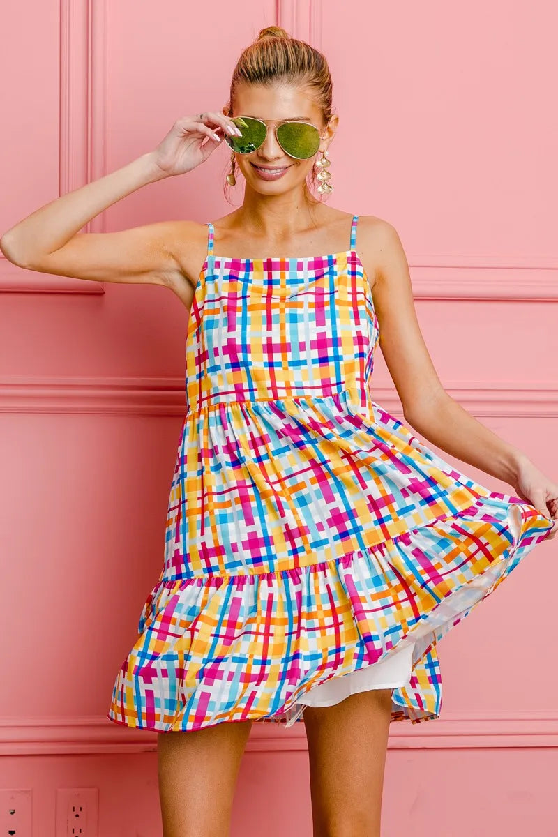 Multi Colors Plaid Sleeveless Sun Dress - product view 4