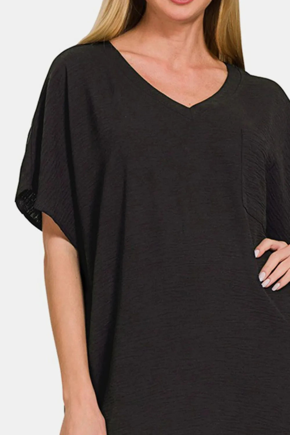 V-Neck Tee Dress with Pockets in Black - product view 3