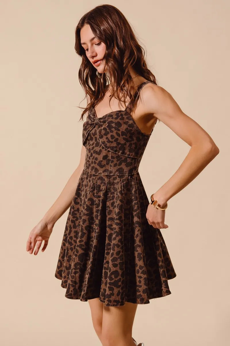 Mineral Washed Leopard Flare Cami Dress in Mocha Leopard - product view 5