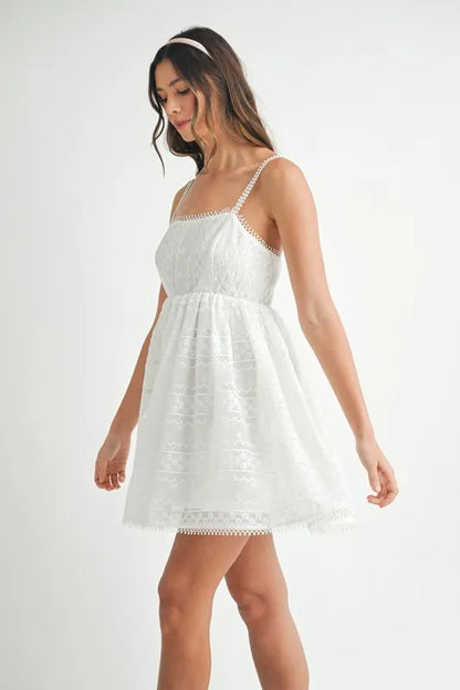 Eyelet Lace Babydoll Mini Cami Dress in Off White - product view 3
