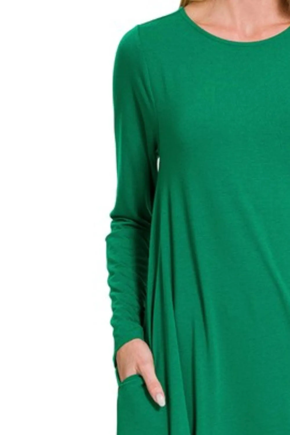 Long Sleeve Flare Dress With Pockets - Forest - product view 3