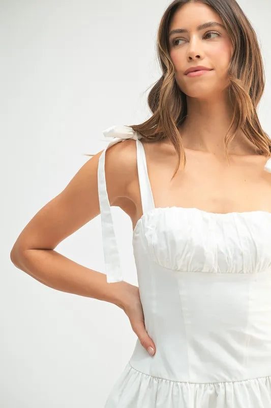 Shoulder Tie Corset Panel Mini Dress in Off White - product view 7