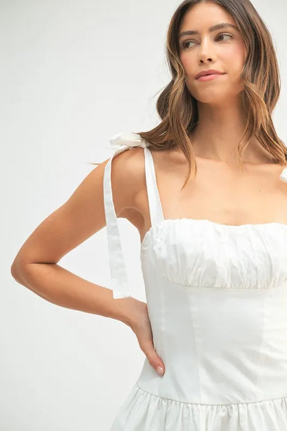 Shoulder Tie Corset Panel Mini Dress in Off White - product view 7