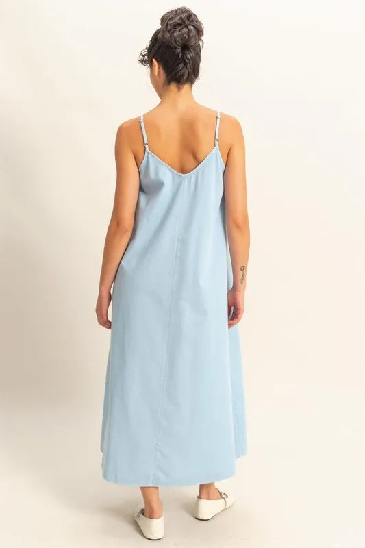 Dyed V-Neck Loose Dress in Baby Blue - product view 4