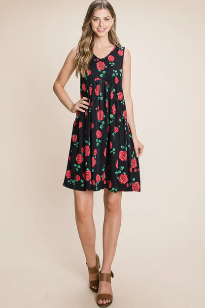 Floral Ruched Tank Dress in Black - product view 5