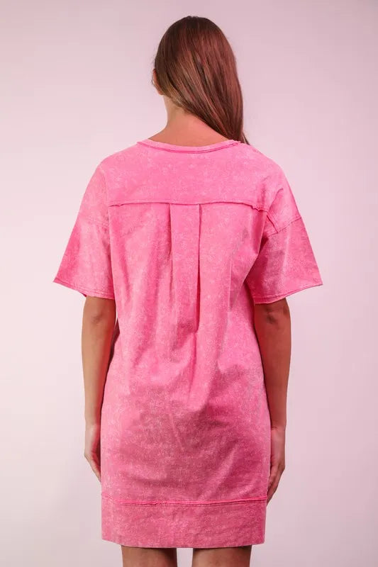 Plus Size Mineral Washed Knit Shift Mini Dress in Pink - product view 3