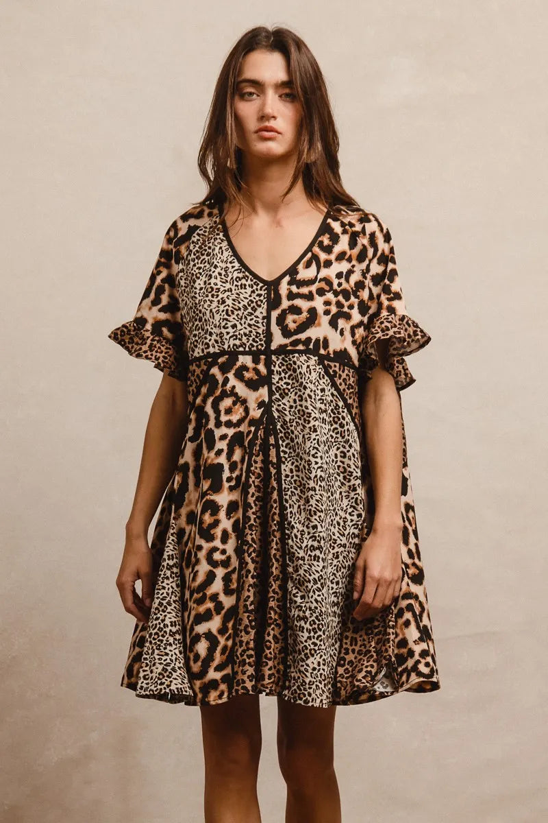Leopard Prints Mix and Match Short Sleeves Dress in Leopard Mix - product view 8