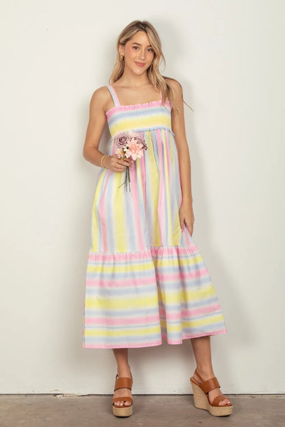 Striped Woven Smocked Midi Cami Dress in Pinkcombo - product view 1