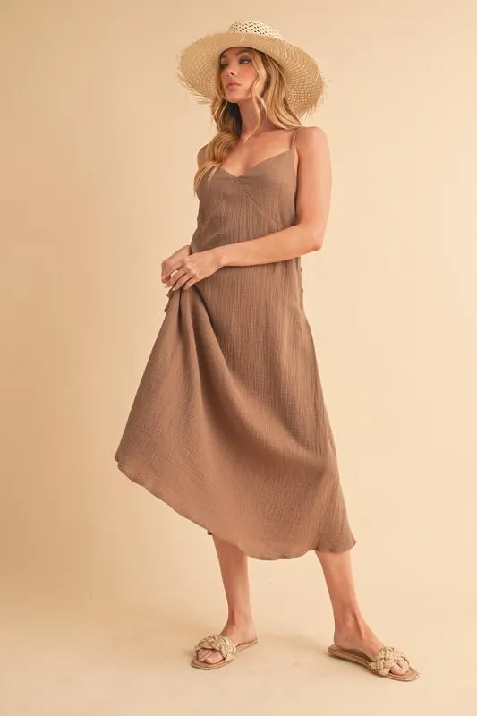 Side Button Midi Cami Dress - Mocha - product view 1