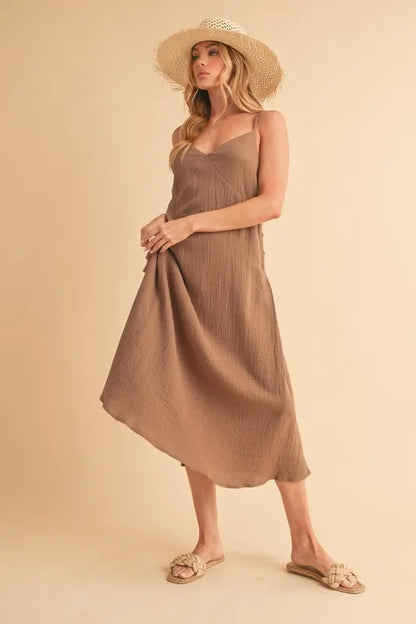 Side Button Midi Cami Dress - Mocha - product view 1