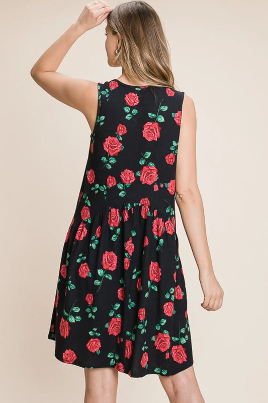 Floral Ruched Tank Dress in Black - product view 2