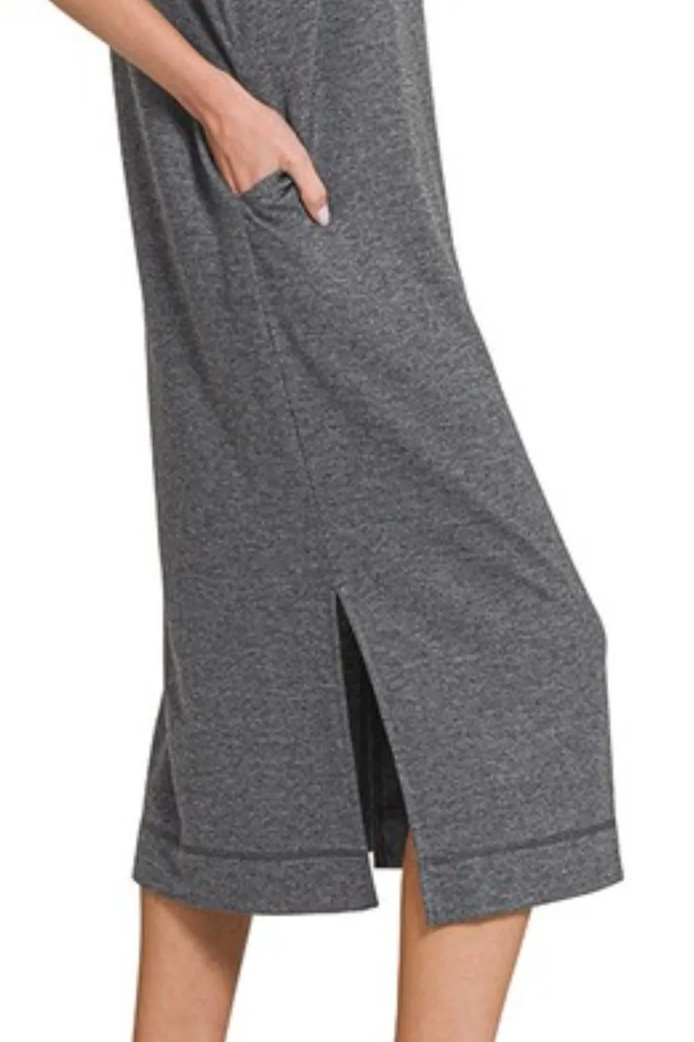 French Terry Sleeveless Round Neck Midi Dress - Black - product view 3