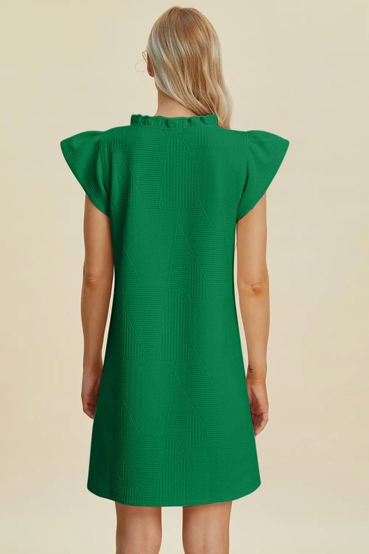 Full Size Ruffled V-Neck Cap Sleeve Dress in Dark Green, Black and more - product view 2