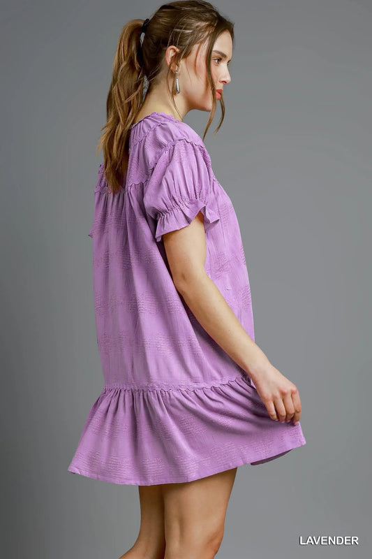 Heart Pattern Short Sleeve Ruffle Babydoll Dress - Lavender - product view 2