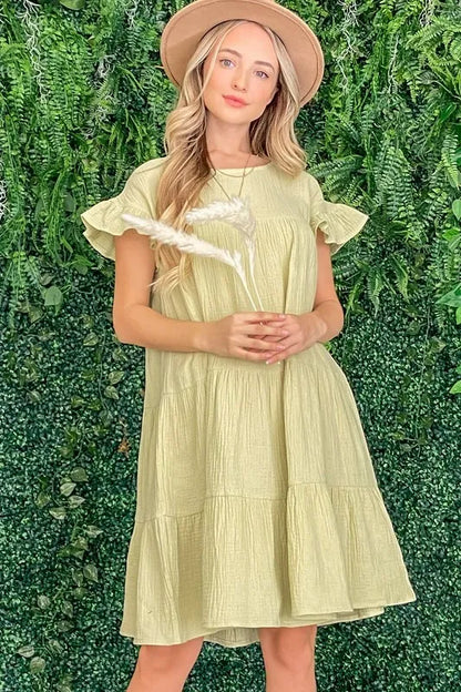 Cotton Gauze Baby Doll Casual Dress in Sage - product view 2