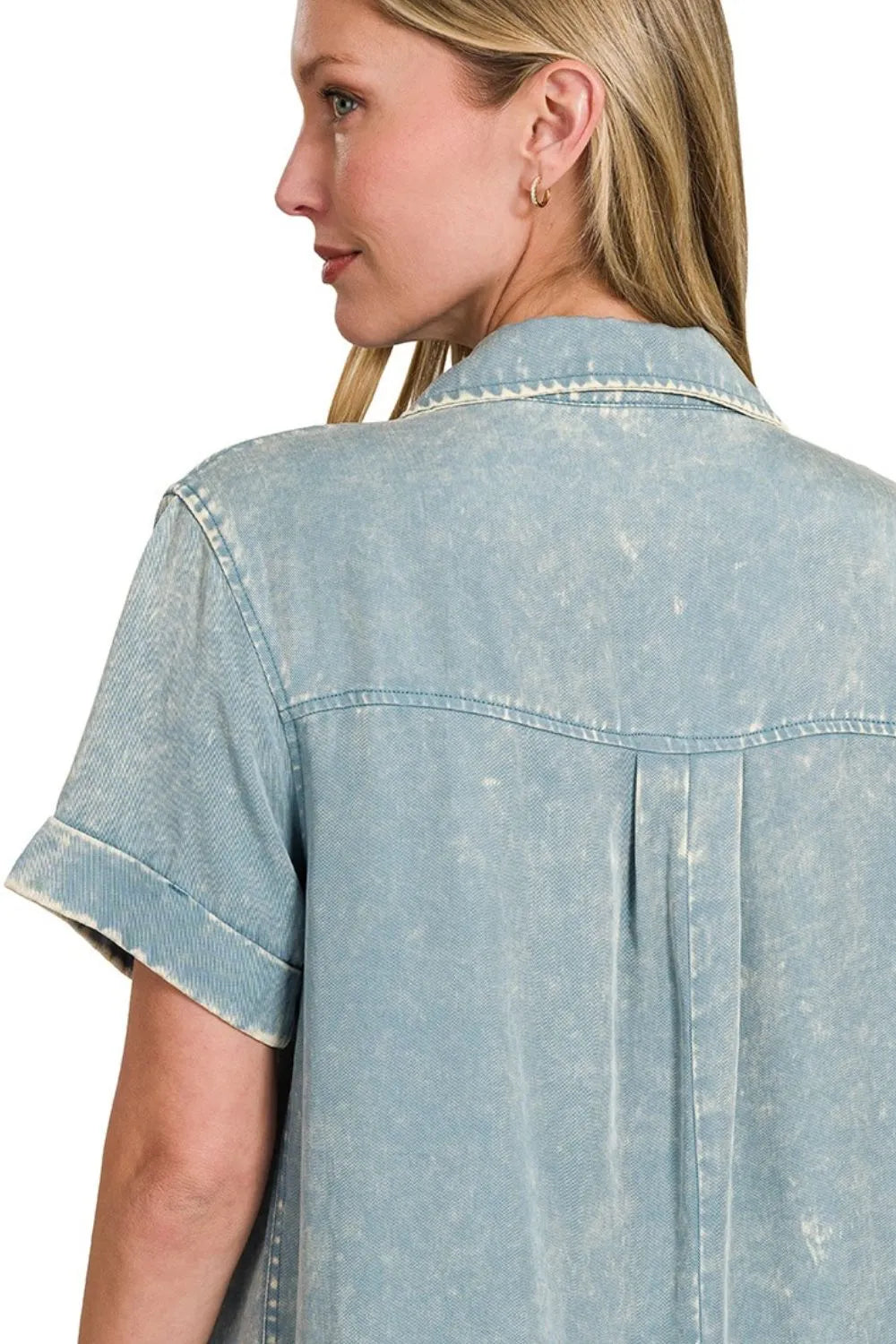 Tencel Mineral Washed Collared Shirts Dress - Blue Grey - product view 3