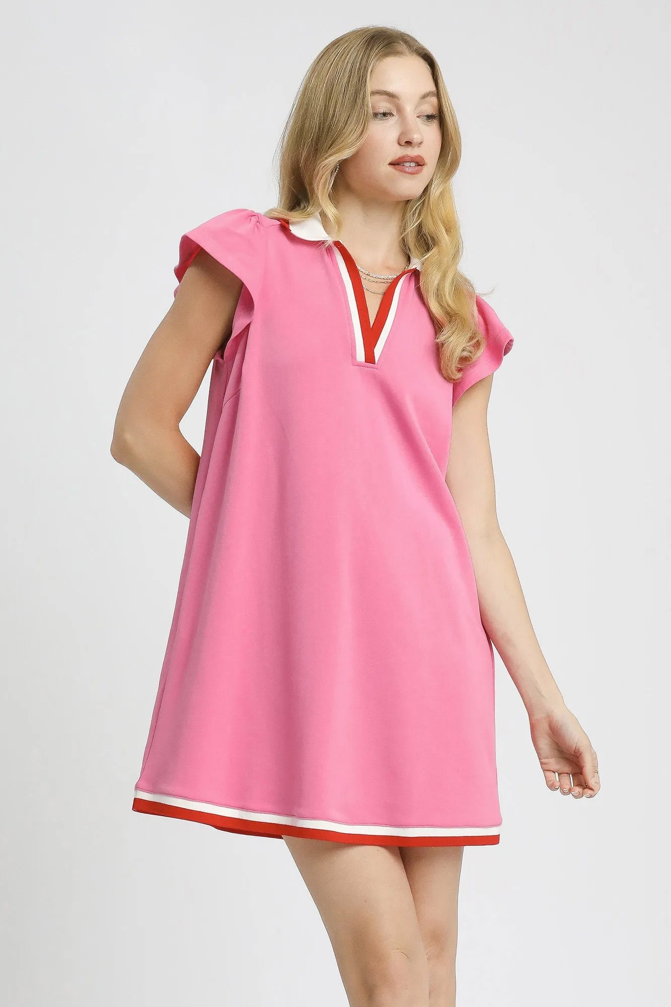 Contrast Trim Cap Sleeve Mini Dress - Pink - product view 2