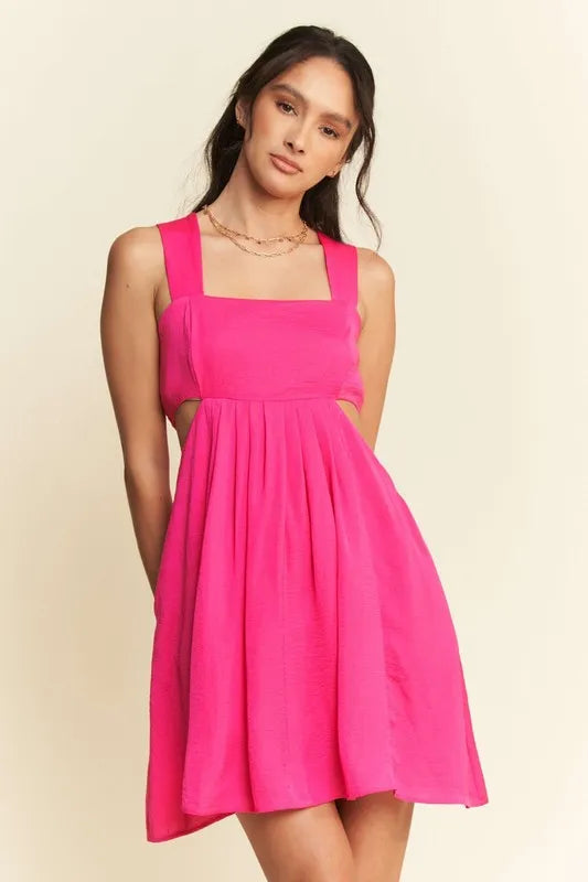Washed Satin Cutout Skirt Bandeau Mini Dress - Hot Pink - product view 1