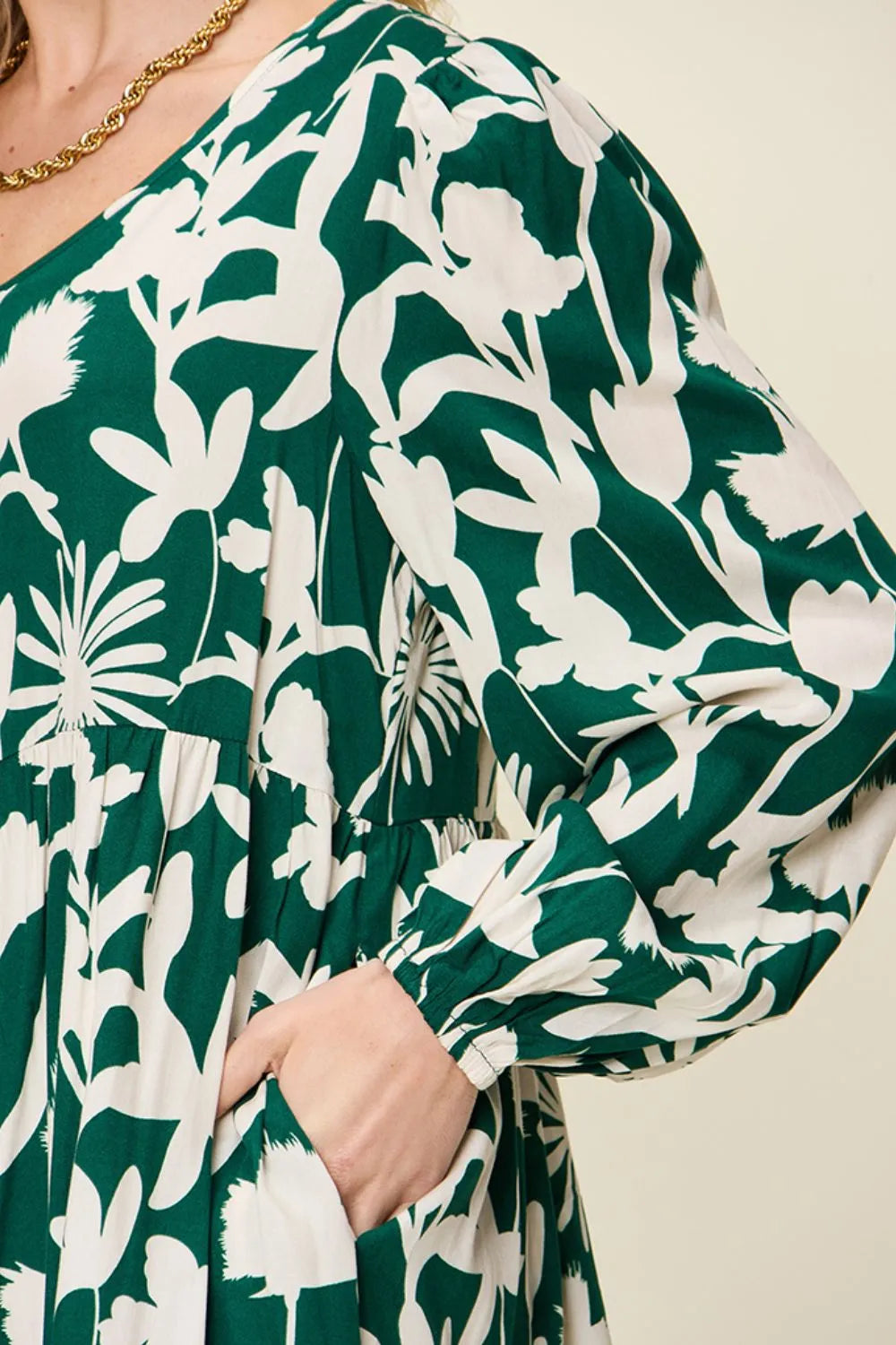 Full Size Printed Ruffle Hem Dress with Pocket in Dark Green, Lavender and more - product view 4
