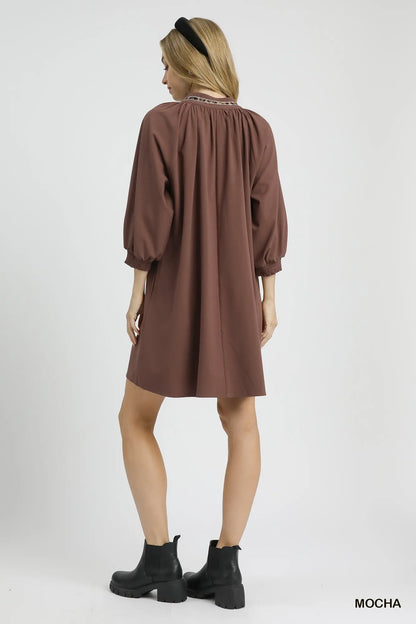 Notched Shift Dress with Trim Detail - Mocha - product view 4