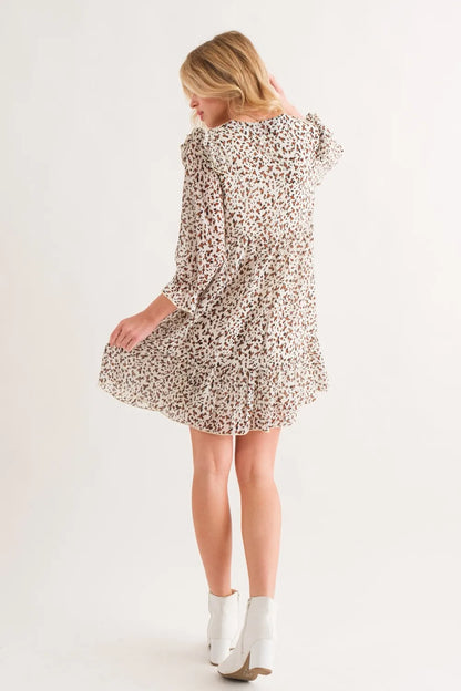 Leopard Ruffle Hem Woven Mini Dress in Ivory - product view 7