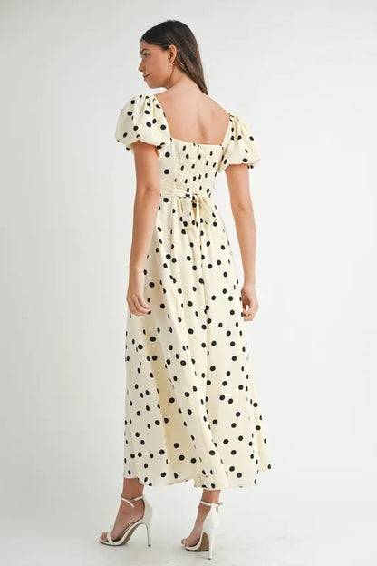 Polka Dot Puff Sleeve Midi Dress - Cream - product view 7