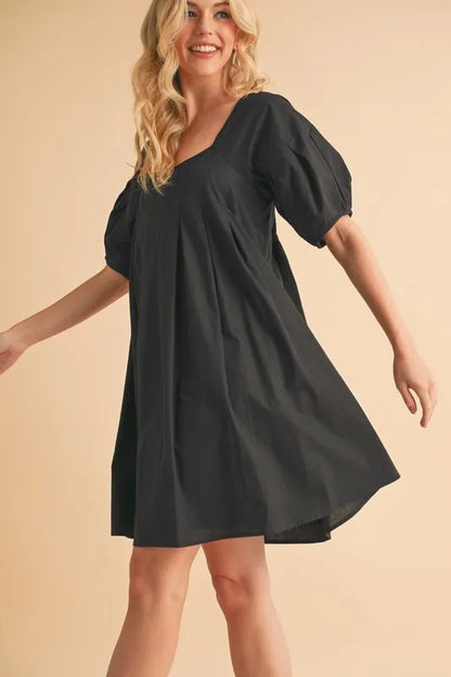 Square Neck Babydoll Dress with Pockets - Black - product view 3