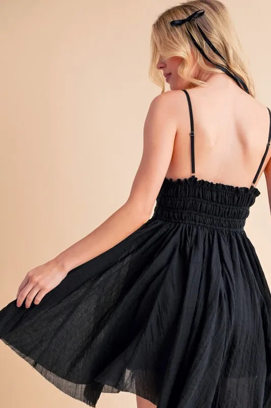 Lace Detail Mini Cami Dress - Black - product view 8