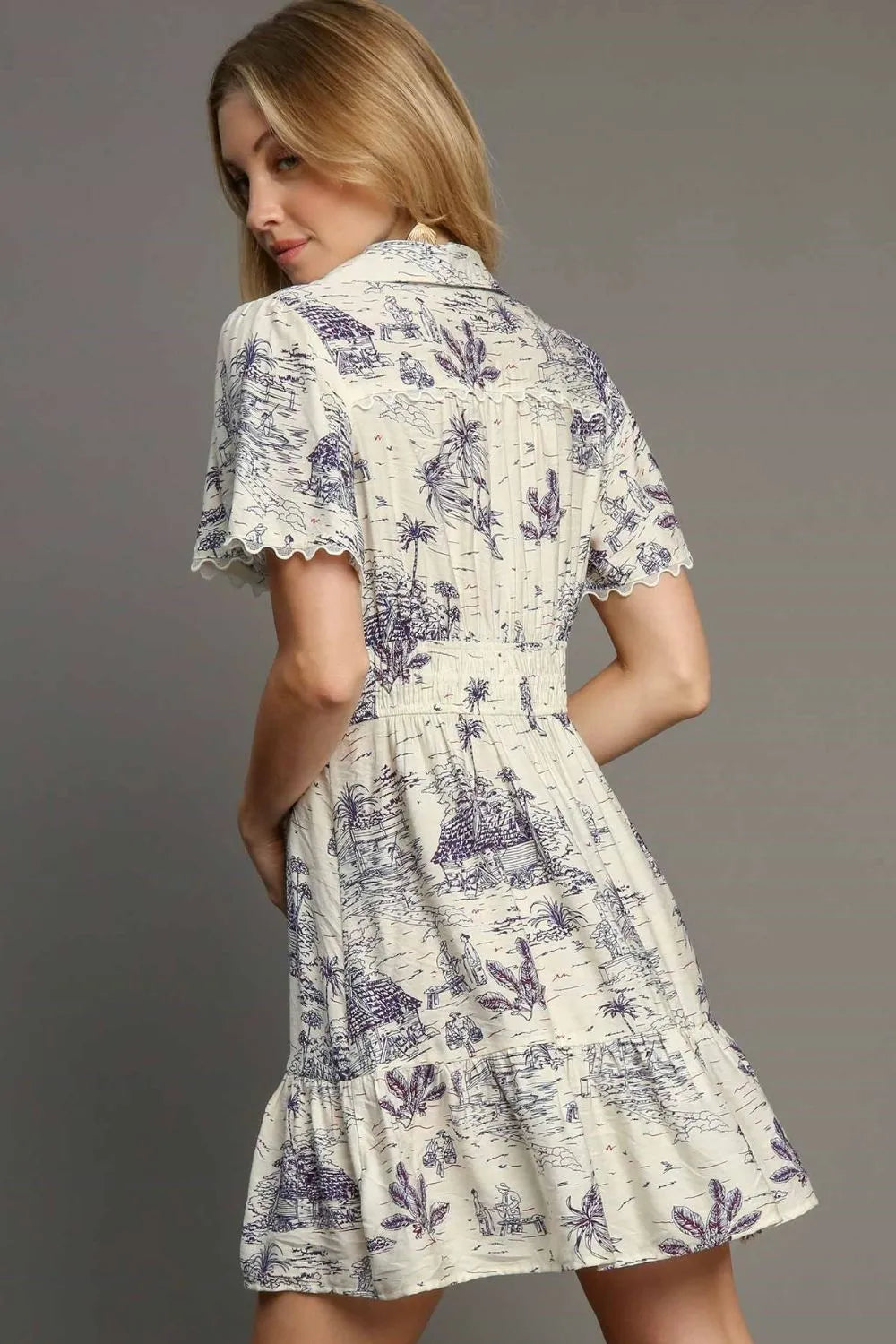 Full Size Landscape Print Collared Mini Dress Plus Size - Cream - product view 3