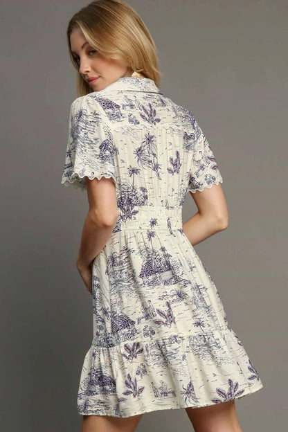 Full Size Landscape Print Collared Mini Dress Plus Size - Cream - product view 3