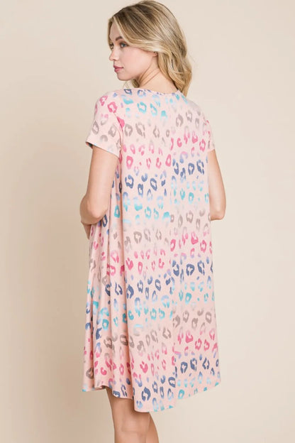Leopard Round Neck Short Sleeve Dress in Blush - product view 2