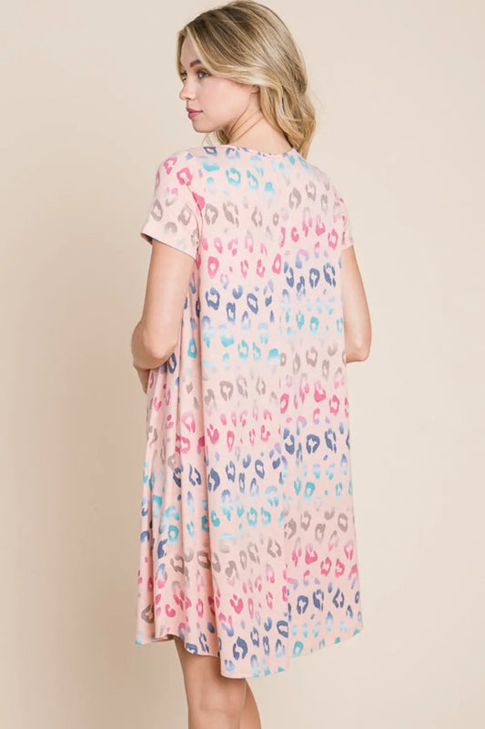 Leopard Round Neck Short Sleeve Dress in Blush - product view 2