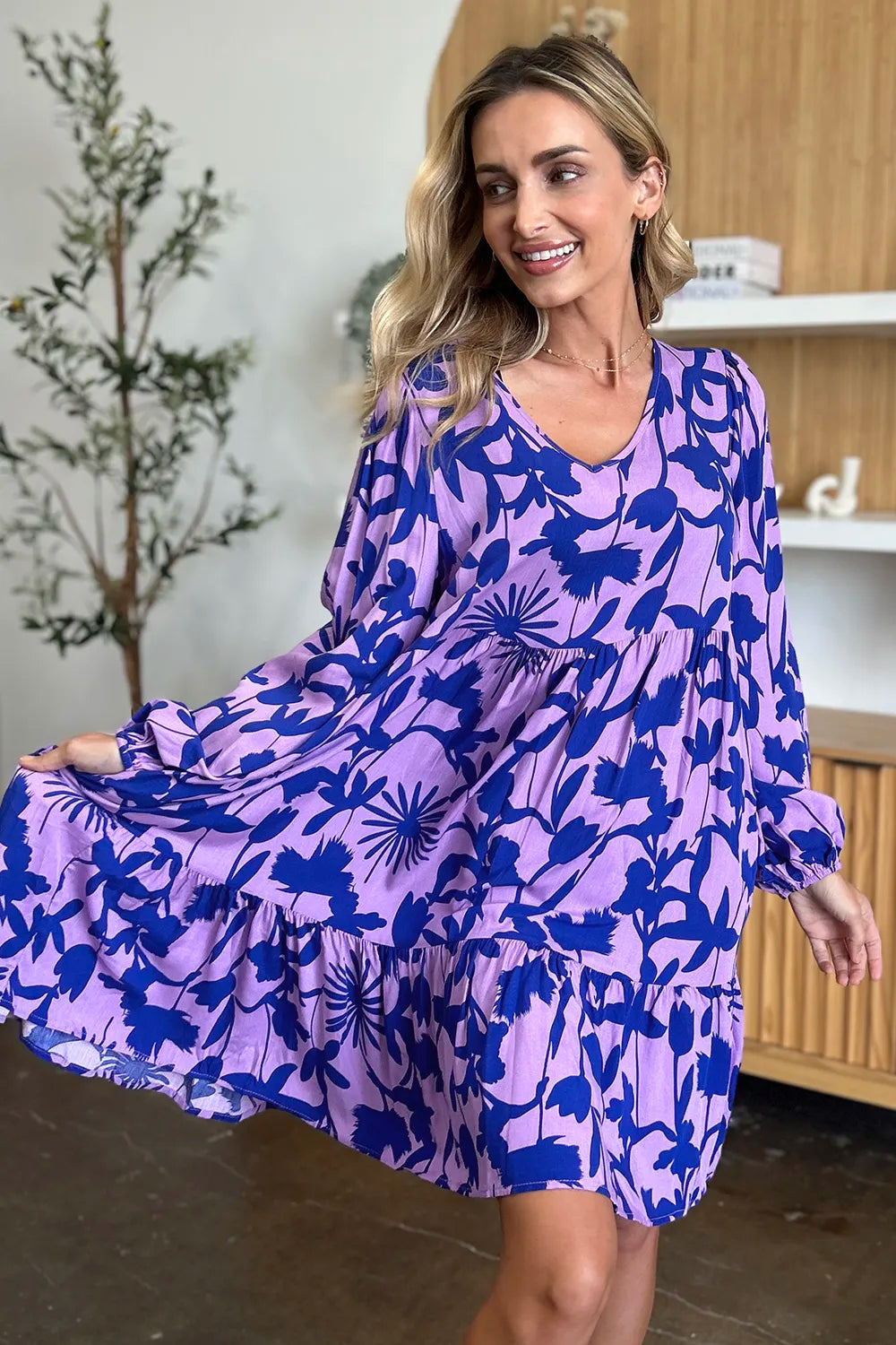 Full Size Printed Ruffle Hem Dress with Pocket in Dark Green, Lavender and more - product view 18