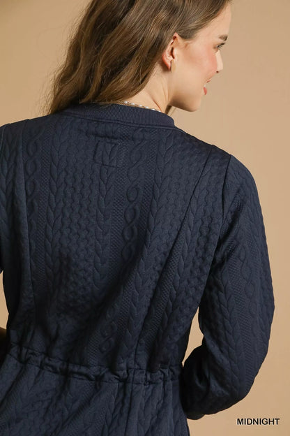Drawstring Cable Knit Mini Dress with Pockets - Midnight - product view 5