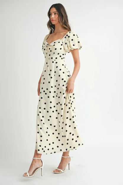 Polka Dot Puff Sleeve Midi Dress - Cream - product view 5