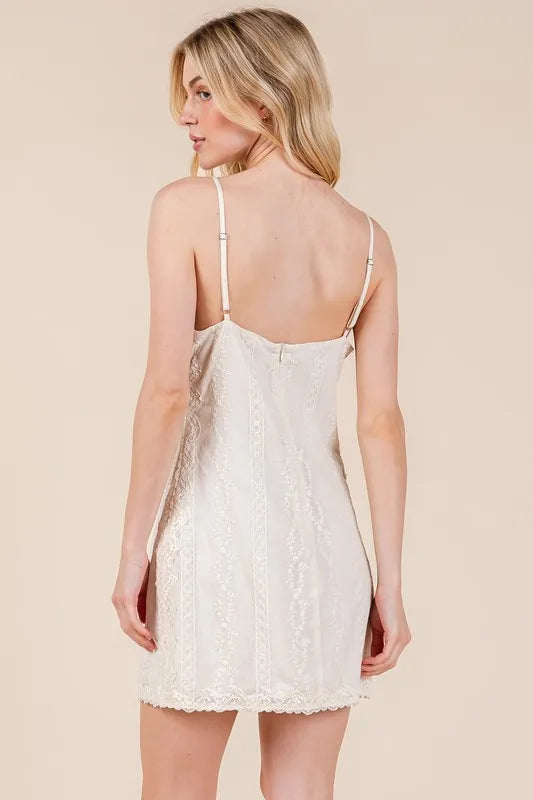 Lace Detail Adjustable Strap Mini Cami Dress in Ivory - product view 4