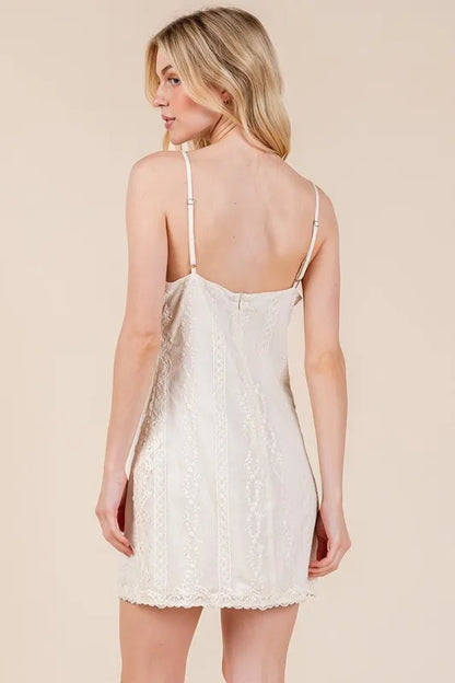 Lace Detail Adjustable Strap Mini Cami Dress in Ivory - product view 4