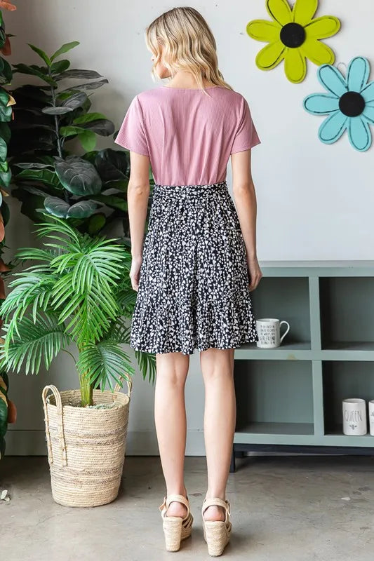 Full Size Short Sleeve Solid And Animal Print Mini Dress Plus Size in Mauve - product view 13