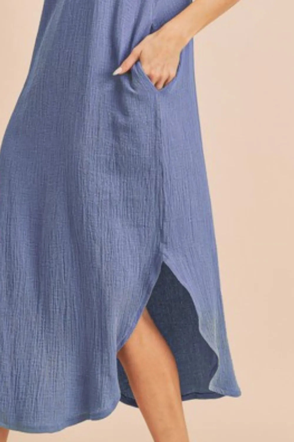 Round Neck Midi Tank Dress with Pockets - Dusty Blue - product view 3