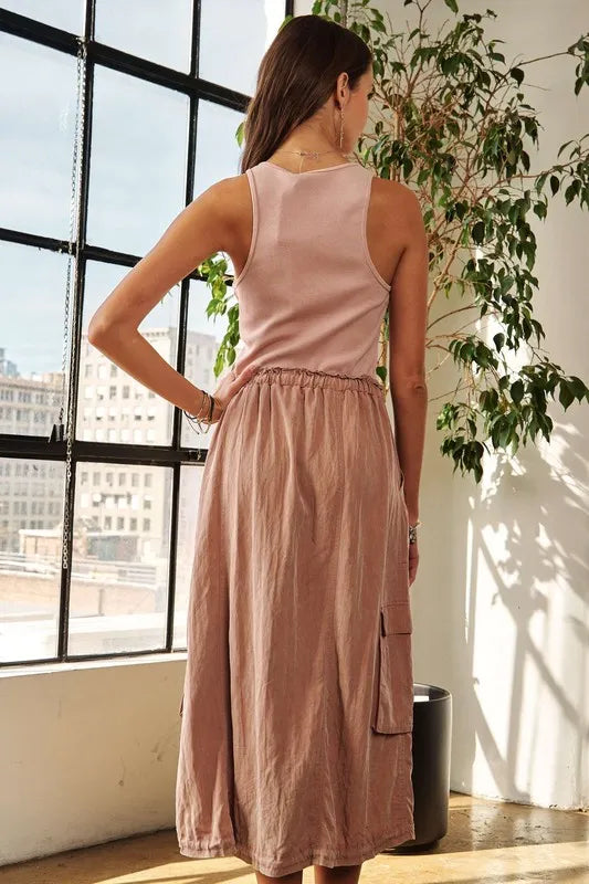 Drawstring Sleeveless Washed Dress - Mauve - product view 4