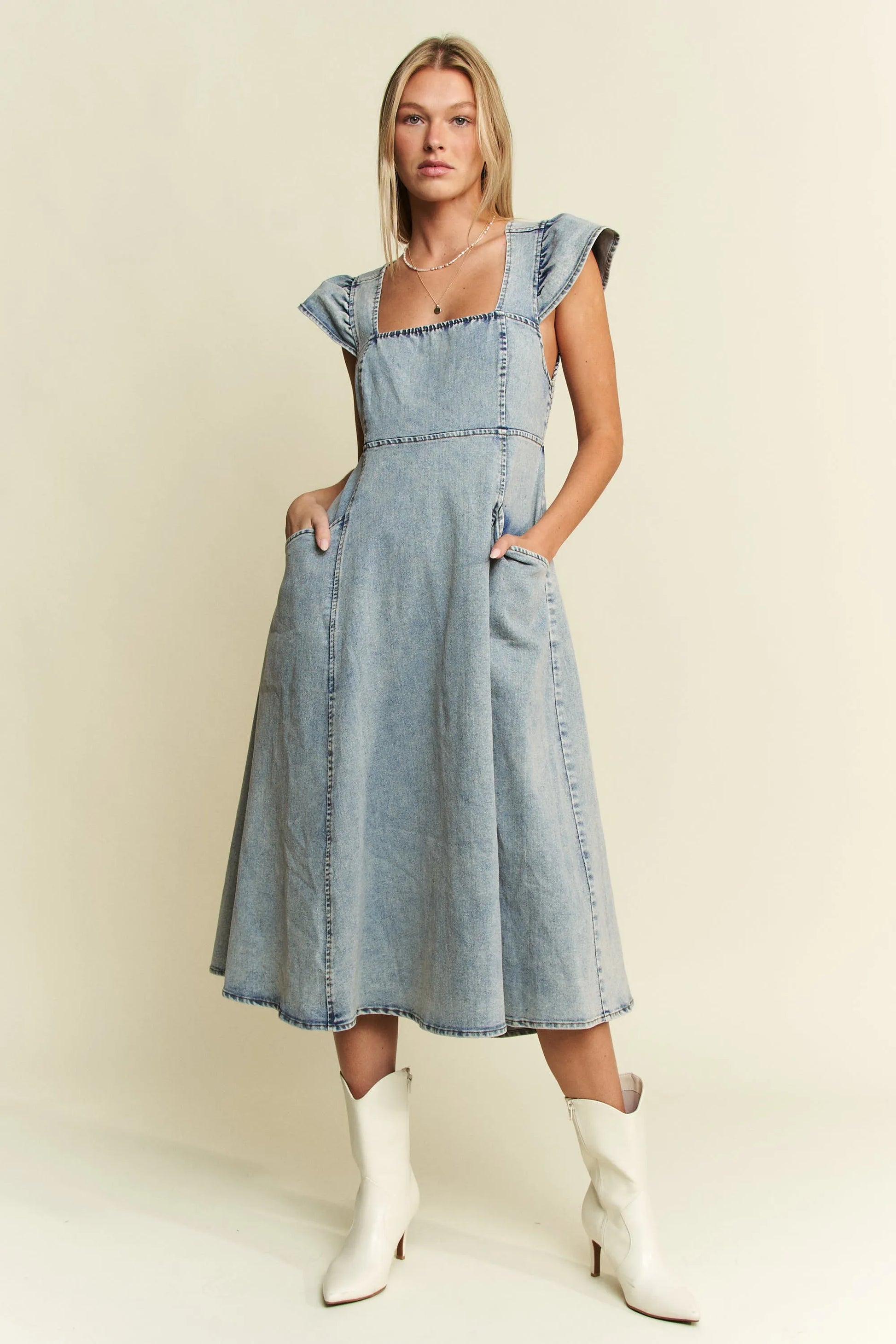 Full Size Ruffled Denim Midi Dress Plus Size in Denim Blue - product view 5